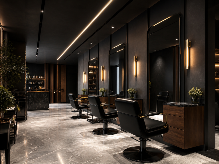 Không gian salon hiện đại tông tối