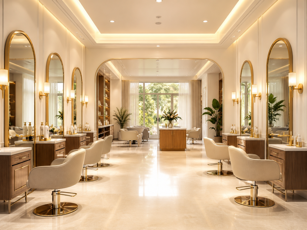 Không gian salon tông kem và gỗ